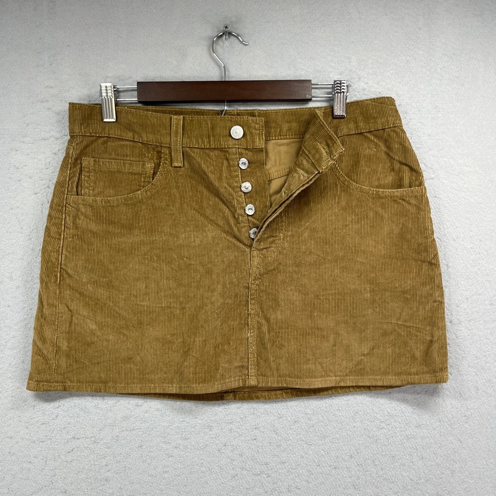 Levi Icon Skirt Women 30 Brown Corduroy Mini Deconstructed Button Fly Boho Retro